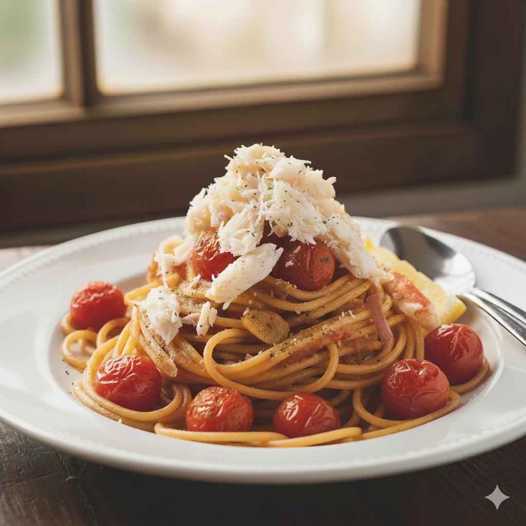 Crabmeat Pomodoro Spaghetti - Roasted Cherry Tomatoes