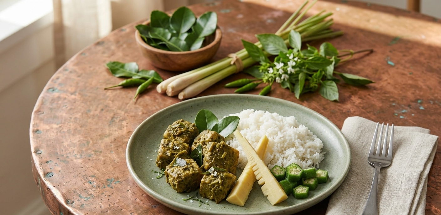 Green Curry Chicken - Jasmine Rice & Bamboo Shoot Lady Finger