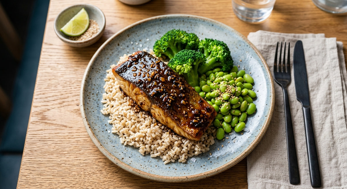 Black Garlic Miso Barramundi - Brown Rice, Broccoli & Edamame