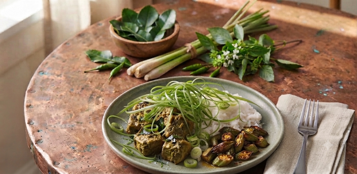 Green Curry Chicken - Jasmine Rice & Lady Finger Spring Onion