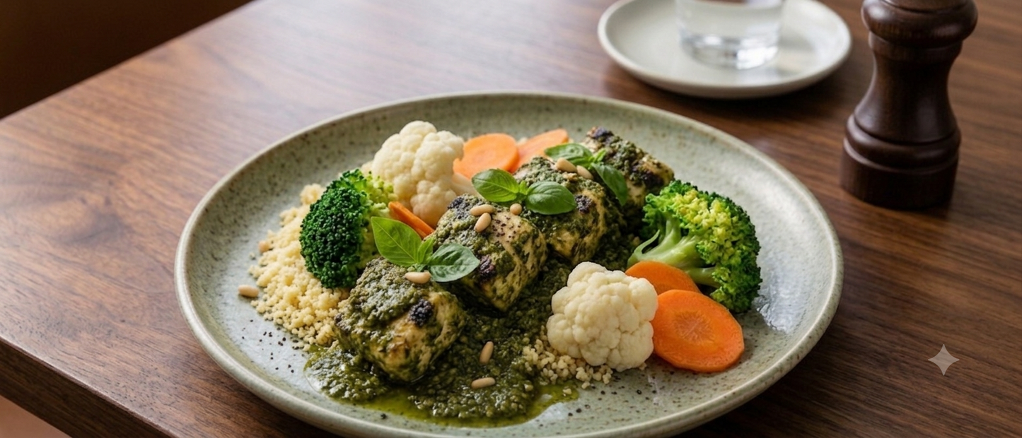 Pesto Grilled Chicken - Herb Couscous & Rainbow Veggies