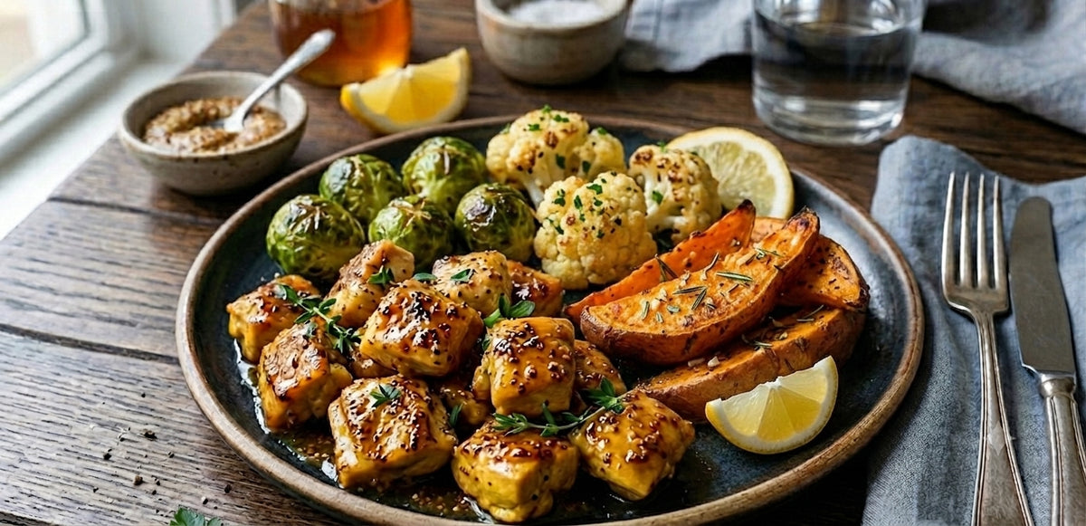 Honey Mustard Chicken - Sweet Potato, Brussels Sprouts & Cauliflower