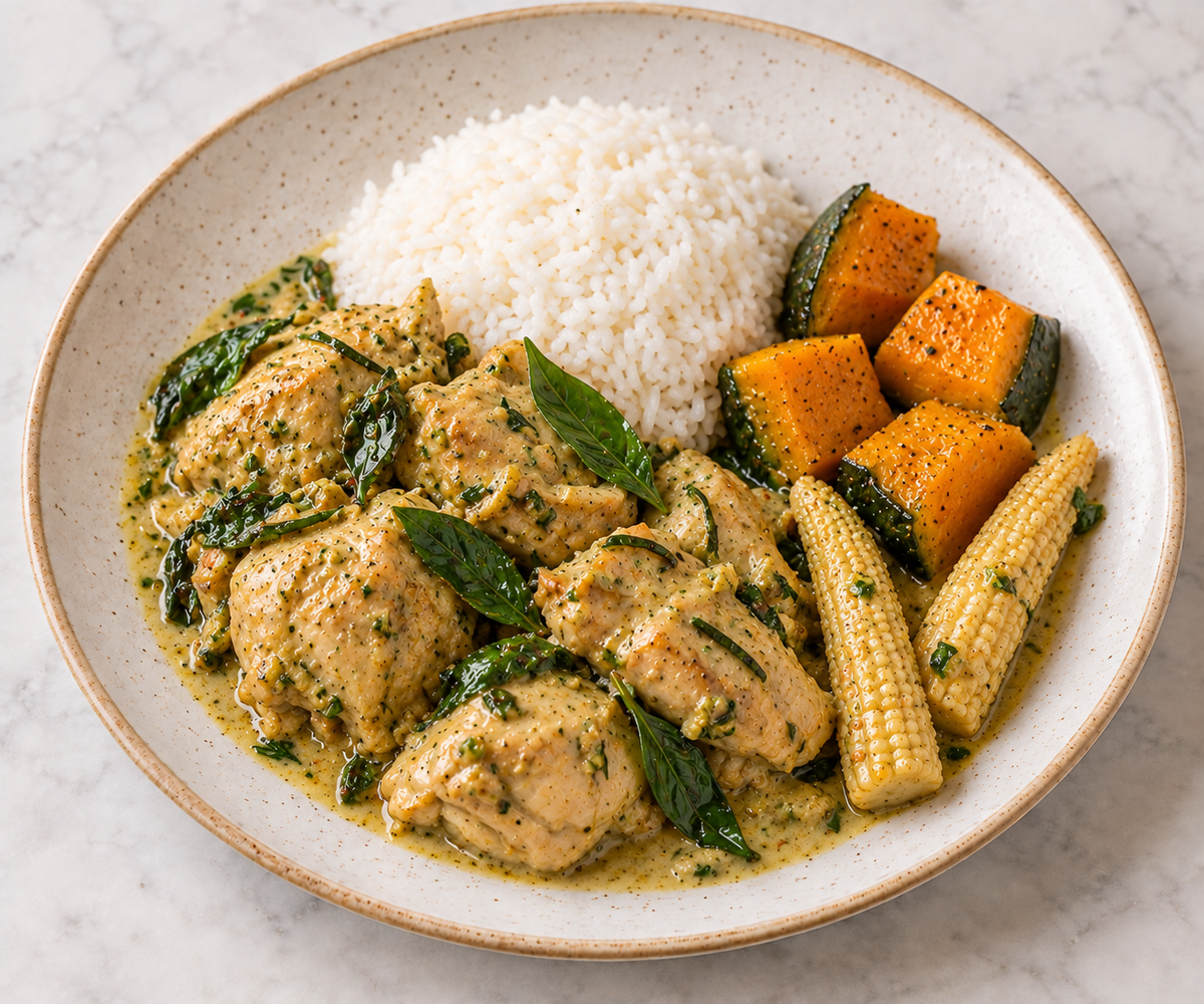Green Curry Chicken - Jasmine Rice, Baby Corn & Pumpkin