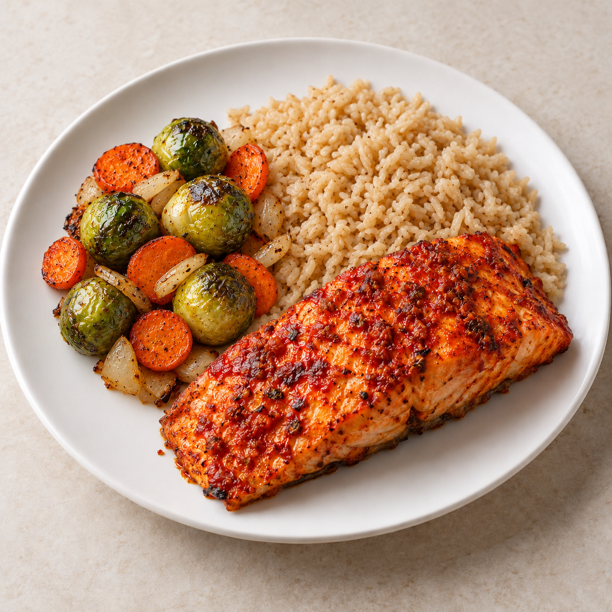 Harissa Salmon plated meal