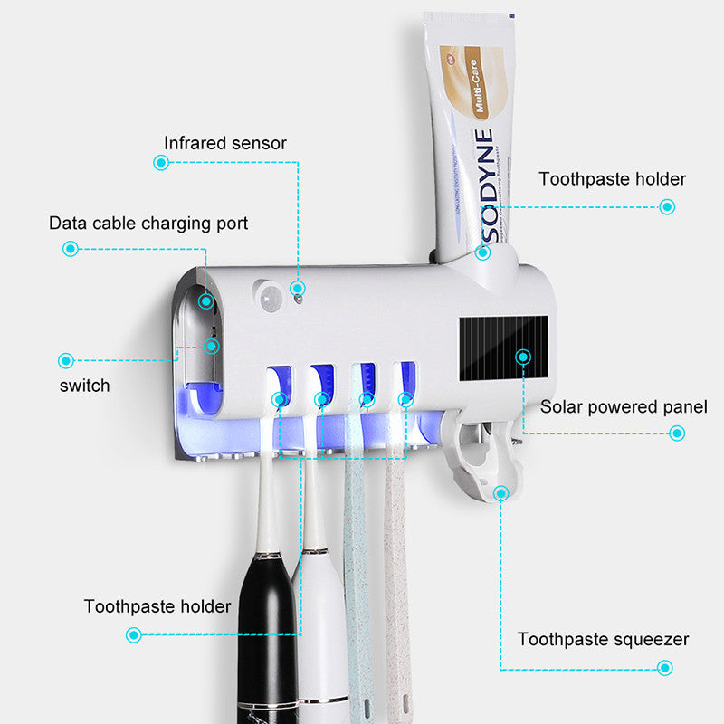 UV PureBrush - Solar Powered UV Toothbrush Sterilizer And Toothpaste Dispenser Rack