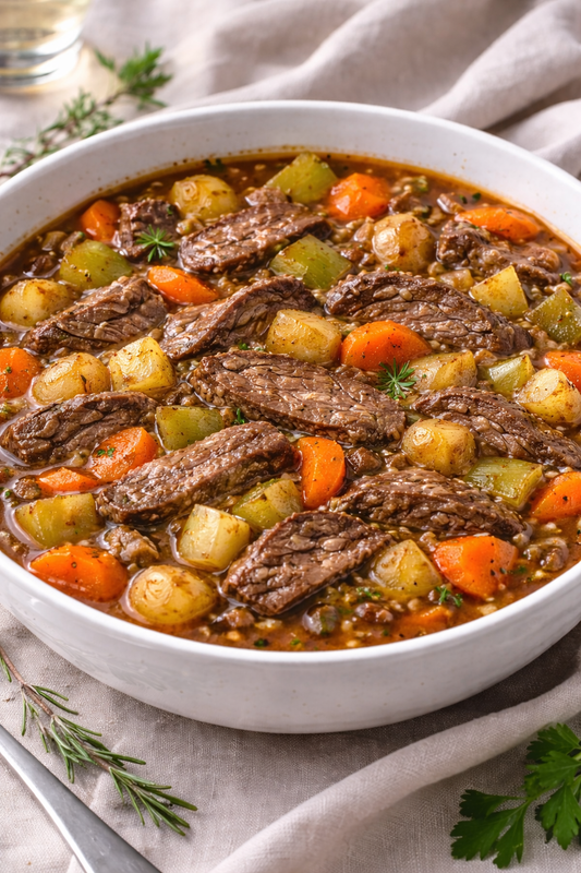 Rustic Garden Beef Stew - Potatoes, Carrot, Onions, Celery
