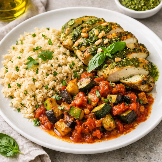 Pesto Grilled Chicken - Couscous & Zucchini Primavera