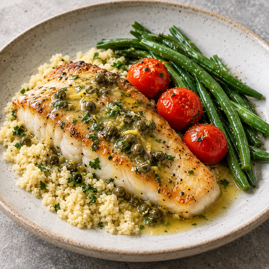Lemon Caper Barramundi - Couscous, Cherry Tomato & Long Beans