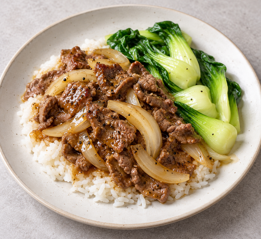 Black Pepper Beef - Jasmine Rice & Bok Choy Onion