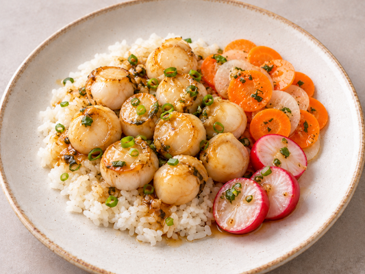 Dashi Scallops - Jasmine Rice, Daikon & Carrot