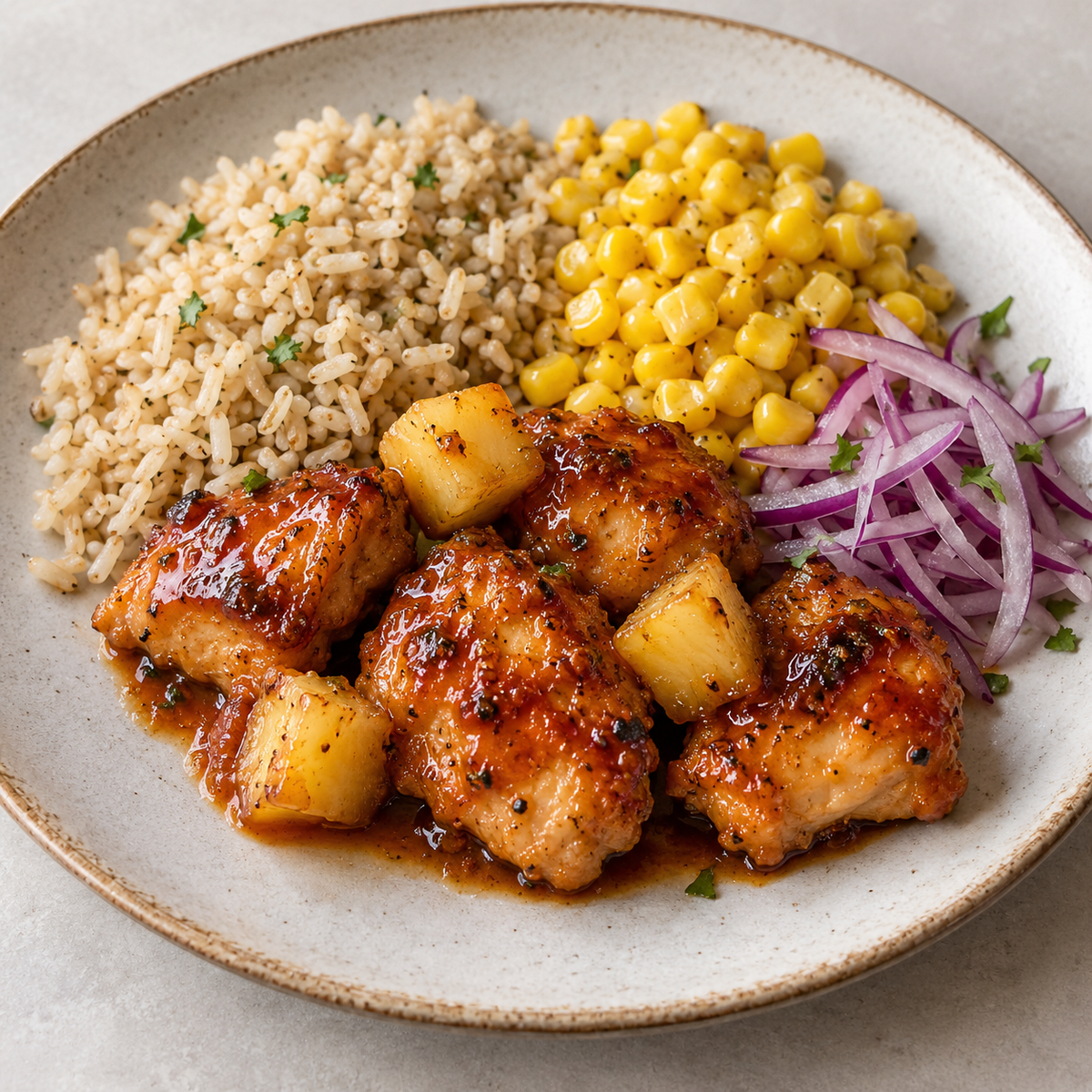 Pineapple Chipotle Chicken - Brown Rice, Corn & Red Onion