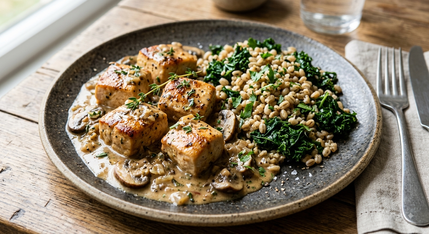 Mushroom Herb Chicken - Pearl Barley & Kale