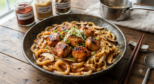 Gochujang Chicken Udon - Napa Cabbage & Shiitake Mushroom