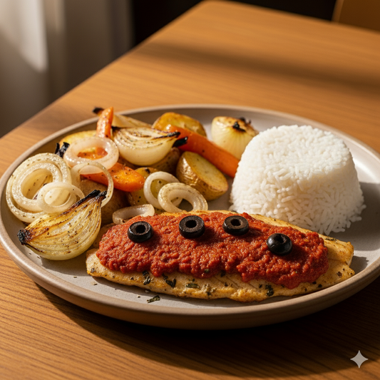 Mediterranean Fish - Fluffy Rice & Roasted Sweet Roots