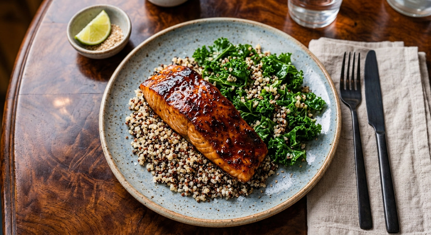 Paprika & Maple Glazed Salmon - Quinoa & Kale