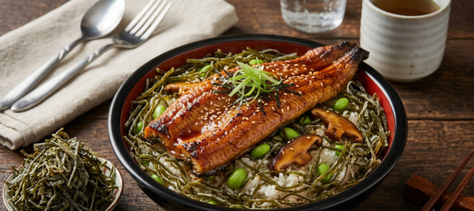 Kombu Glazed Eel - Fluffy Rice & Sesame Edamame Kelp