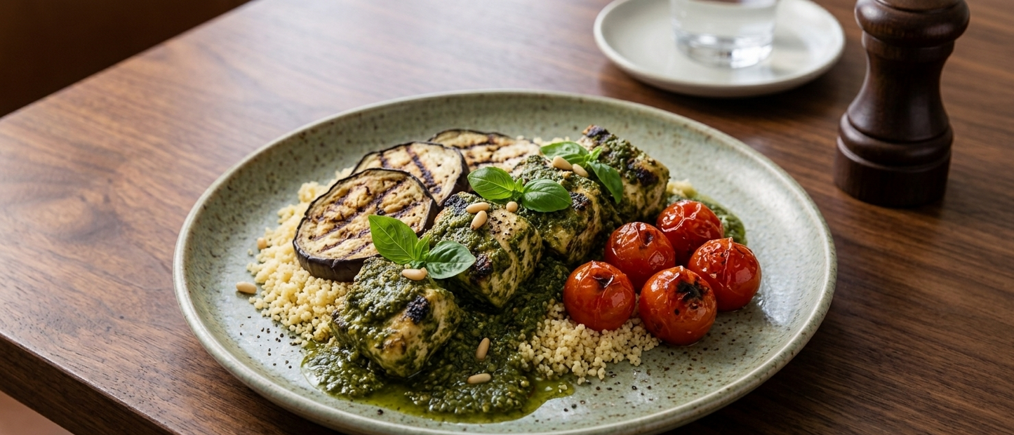 Pesto Grilled Chicken - Couscous & Zucchini Primavera
