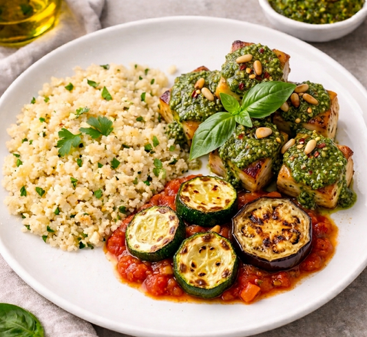 Pesto Grilled Chicken - Couscous & Zucchini Primavera