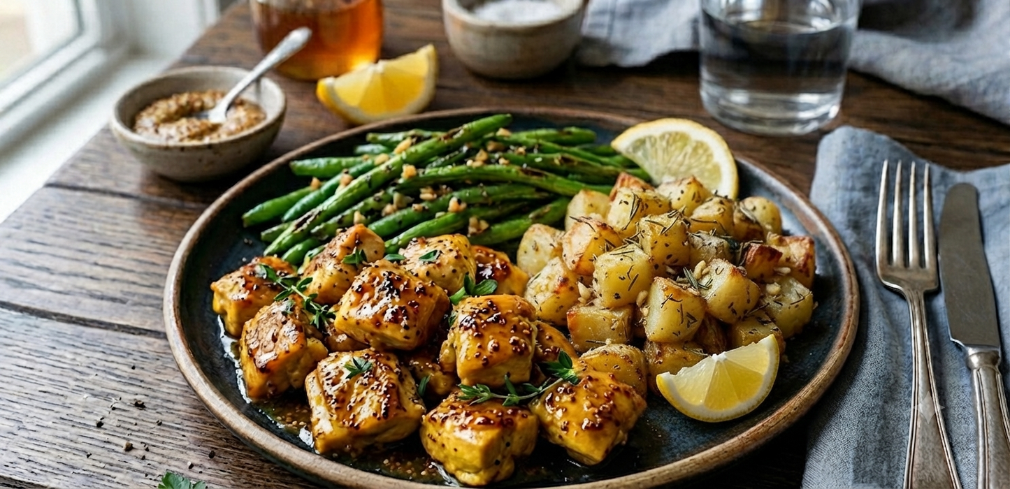 Honey Mustard Chicken - Garlic Herb Potatoes & Long Beans