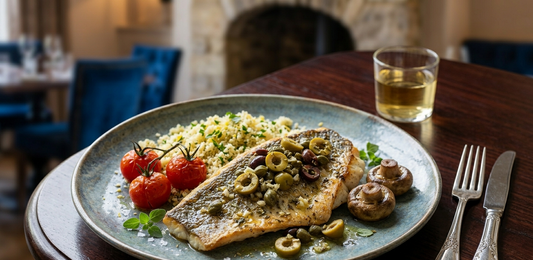 Mediterranean Barramundi - Herb Couscous & Cherry Tomatoes, Button Mushrooms