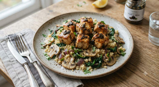 Black Truffle Chicken - Couscous & White Button Mushrooms Spinach
