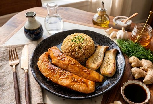 Teriyaki Salmon Belly - King Oyster & Brown Rice