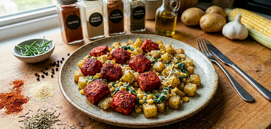 Savoury Cajun Chicken - Garlic Rosemary Potatoes & Parmesan Corn Spinach