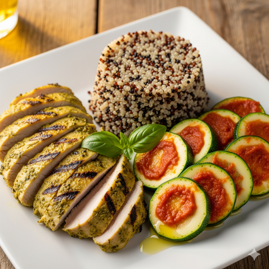 Pesto Grilled Chicken - Tricolour Quinoa & Zucchini Primavera