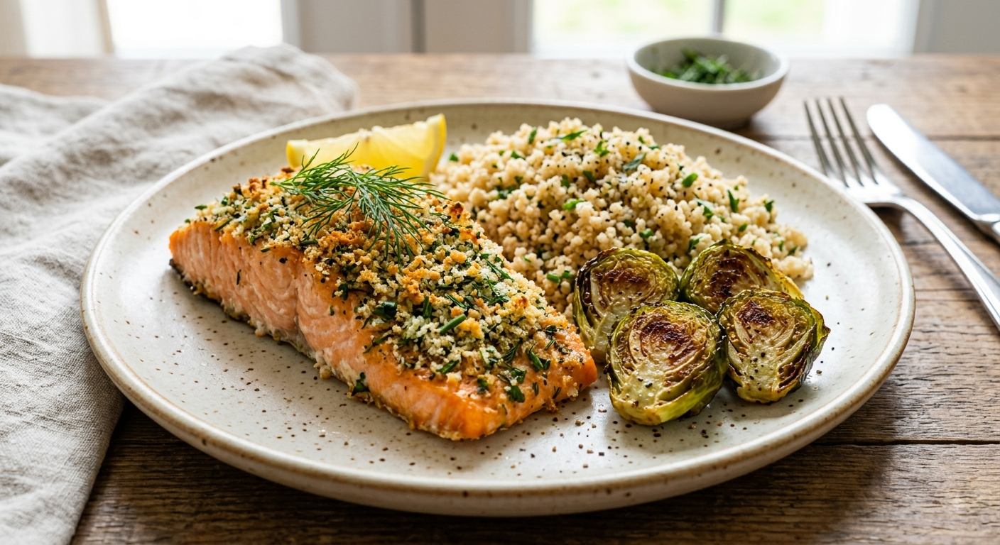 Herb Crusted Salmon - Couscous & Brussels Sprouts