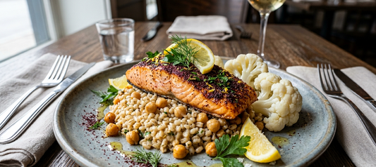 Sumac Citrus Salmon - Pearl Barley & Spiced Chickpeas Cauliflower
