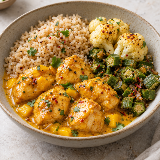 Mango Chicken - Brown Rice, Cauliflower & Lady's Finger
