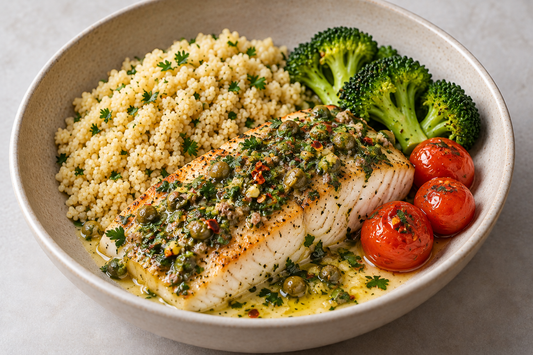 Italian Green Sauce Barramundi - Couscous, Broccoli & Cherry Tomato