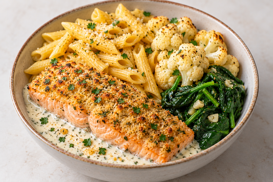 Parmesan Herb Salmon - Penne, Cauliflower & Spinach