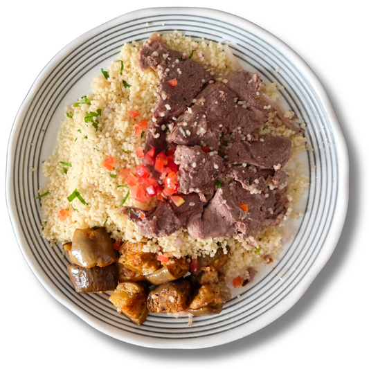 Rosemary Pepper Lamb - Zesty Herb Couscous & Chilli Shrimp Eggplant