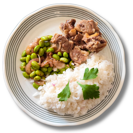 Caramelised Soy Lemon Beef - Fragrant Rice Pilaf & Balsamic Onion Edamame