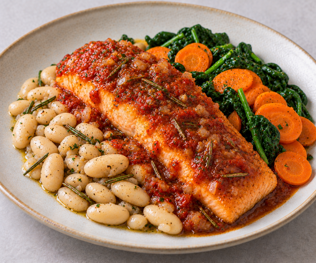 White Bean Rosemary Salmon - Spinach & Carrot