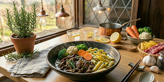Wild Rosemary Beef - Lemon Herb Penne & Rainbow Veggies