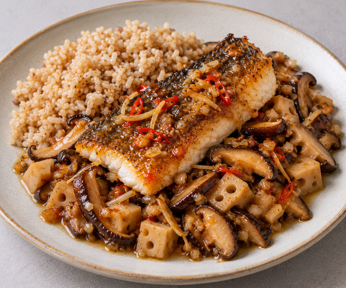 Tamarind Lemongrass Barramundi - Brown Rice, Lotus Root & Shiitake Mushroom