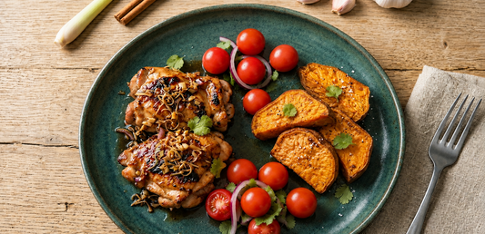Lemongrass Chicken - Cinnamon Sweet Potatoes & Coriander Cherry Tomatoes