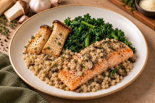 Garlic Mushroom Salmon - Pearl Barley, King Oyster Mushroom & Kale