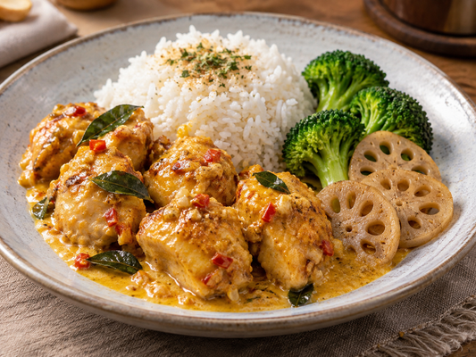 Salted Egg Chicken - Jasmine Rice, Broccoli & Lotus Root