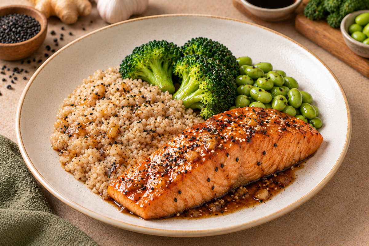 Teriyaki Salmon - Brown Rice, Broccoli & Edamame