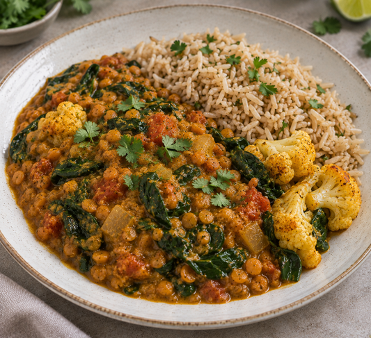 Lentil Dal Curry - Brown Rice, Spinach & Cauliflower